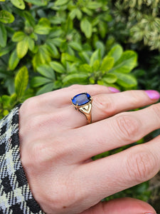 0765: Vintage; 9ct Gold French Blue Sapphire Cocktail Ring- remarkable