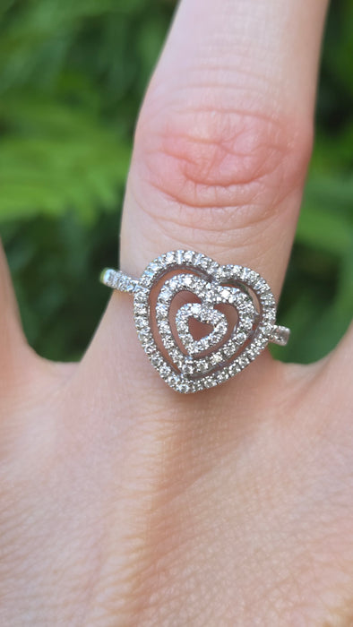 Vintage: 9ct White Gold Diamond Triple Heart Cocktail Ring