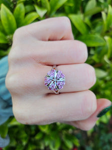 0272: Vintage: 18ct White Gold 15 Pink Sapphires Cocktail Ring- Barbie Eye Candy-