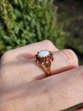 Load image into Gallery viewer, 6058 Vintage (1960&#39;s) Opal Garnets Halo Cocktail Ring- lovely combination
