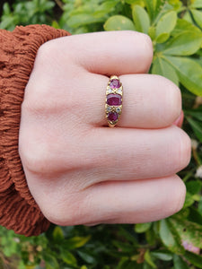 5422: Vintage: (London 1974) 18ct Gold Rubies Brilliant Cut Diamonds Dress Ring - 50 years old,