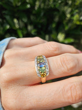 Cargar imagen en el visor de la galería, 1463: Vintage: 9ct Gold Mixed Coloured Topaz Diamonds Cocktail Ring- lovely combination
