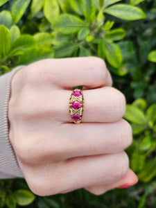 0750: Antique: 18ct Rubies Old Cut Diamonds Dress Ring- Date- Mark 1911