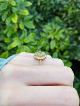 Load image into Gallery viewer, 0106: Vintage: 9ct Gold Large Green Topaz Glacier Topaz Halo- beautifully paired cluster ring
