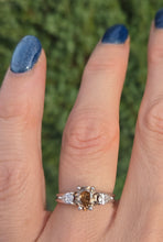 Load image into Gallery viewer, Vintage: 14ct White Gold Pear Cut Cognac Diamond (0.63ct) Diamonds 3 -Stone Ring - a rare, sparkling find.
