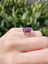 Load image into Gallery viewer, 1465: Vintage: 9ct Gold Oval Purple Amethyst 16 Diamonds Dress Ring- FAB
