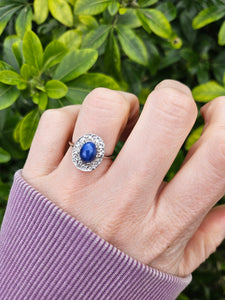 0923: Vintage: 14ct White Gold Cornflower Blue Star Sapphire Diamonds Ring- very special