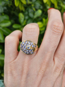 1313: Vintage: Statement 9ct Gold Violet Blue Iolites Cocktail Ring- extraordinary