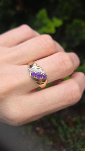 2449 Vintage 9ct Gold Amethyst Diamonds Dress Ring