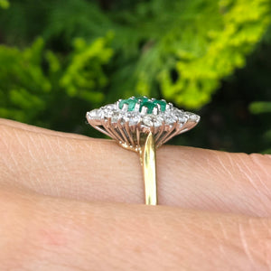 2318: Vintage: 18ct Gold Emeralds Diamonds Marquise Set Art Deco Style Ring- From 1977