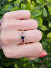 Load image into Gallery viewer, 7532: Vintage; 18ct Gold Art-Deco Style Sapphire, Rubies, Diamonds Dress Stacker Ring- beautifully matched
