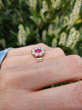 Load image into Gallery viewer, 1447: Antique: 15ct Gold Ruby Pearls Flower Head Ring- Over 100 years old
