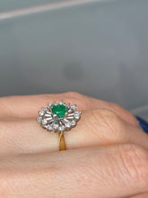 Load image into Gallery viewer, 2032: Vintage: 18ct Gold Emerald Diamonds Openwork Marquise Cluster Ring
