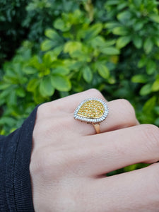 0758: Vintage: 9ct Gold Yellow &amp; White Diamonds Cocktail Ring- 105 natural, sparkling diamonds.