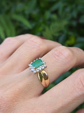 Load image into Gallery viewer, 2140: Vintage;: 14ct Gold Emerald Cut Emerald (0.79ct) 14 Diamonds (0.43ct) Ring - LUSH
