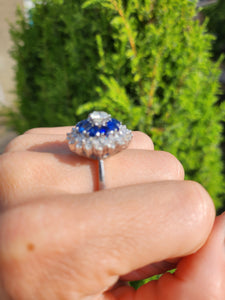 1801: Vintage: 18ct Gold Blue Sapphires Diamonds Target Ring- a fabulous creation