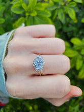 Load image into Gallery viewer, 0722: Vintage: 9ct Gold Blue Topaz Diamonds Cluster Ring- petite, sparkling, beauty
