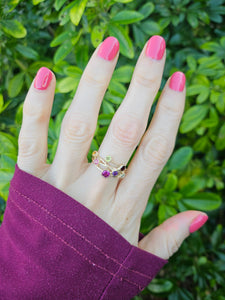 0209: Vintage: Abstract 9ct Gold Multi-Gemstones Cocktail Ring- lovely colour array