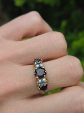 Load image into Gallery viewer, 2351: Vintage/Antique: 9ct Gold Rich Red Garnet Seed Pearls Half-Hoop Ring

