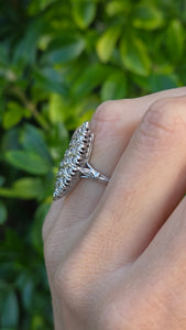 Vintage: 18ct White Gold Art Deco 12 Natural Diamonds {0.61ct} Navette Set  Ring