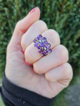 Load image into Gallery viewer, 0895: Vintage; 9ct Gold 17 rich purple Amethysts Diamonds Cocktail Ring- Splendid
