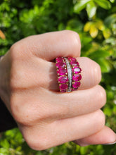 Load image into Gallery viewer, 1731: Vintage: 9ct Gold Rubies 20 Diamonds Tiered Cluster Ring- a statement piece
