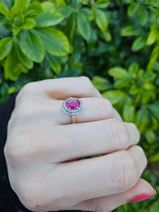 0767: Vintage: 18ct Gold Pink Ruby 45 Diamonds Dress Ring- gorgeous