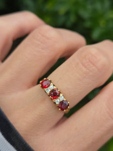 1831: Vintage; 18ct Gold Almandine Garnets Diamonds Half-Eternity/Stacker Ring- beautifully balanced