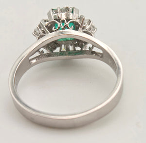 Vintage: Platinum Emerald Cut Emerald Diamonds Cocktail Cluster Ring