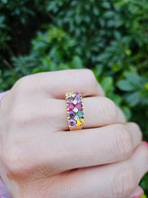 Load image into Gallery viewer, 0530: Vintage: Statement 9ct Gold Mixed Sapphires Diamonds Cocktail Ring- rainbow beauty
