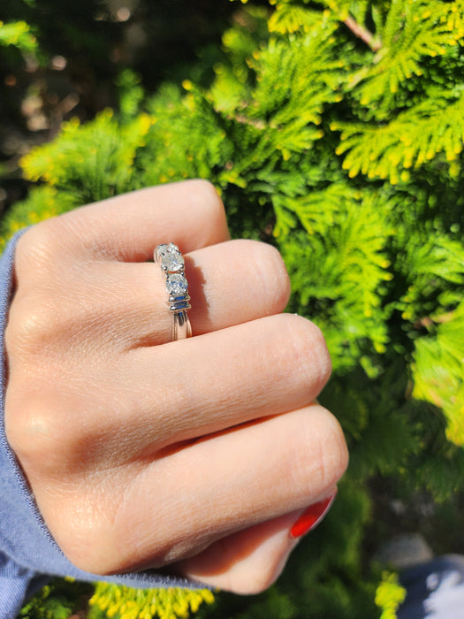 6518 Vintage: 14ct White Gold Diamond Three-Stone Stepped Ring — From Sheffield