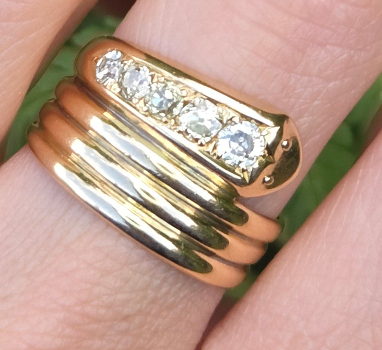 6441 Vintage: Statement 18ct Gold Natural Diamonds (0.63ct) Snake Ring