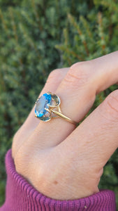 Vintage: 9ct Gold Faceted Cut Swiss Blue Topaz ring - From 1976