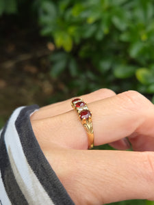 1831: Vintage; 18ct Gold Almandine Garnets Diamonds Half-Eternity/Stacker Ring- beautifully balanced