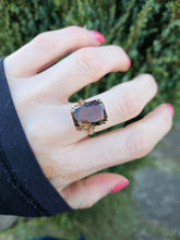 Load image into Gallery viewer, 0877: Vintage:: 9ct Gold Emerald Cut Cognac Quartz Ring- Date-Mark 1962
