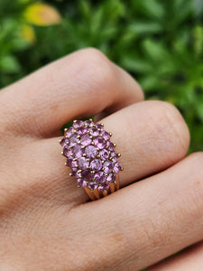 6115:Vintage; Statement 9ct Gold 29 Pink Sapphires Cocktail Ring- fabulous, Statement- Barbie Pink