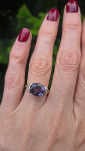 5999: Vintage: 9ct Gold Oval Faceted Purple Amethyst Diamond Dress Ring
