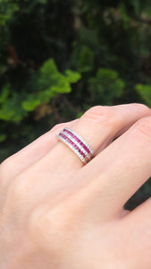 2458 Vintage: 9ct Gold Rubies White Sapphires Tiered Ring