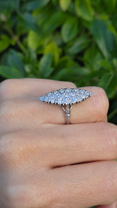 Vintage: 18ct White Gold Art Deco 12 Natural Diamonds {0.61ct} Navette Set  Ring