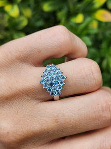 6105: Vintage & Rare: 9ct White Gold 23 Blue Aquamarines geometric Set Cocktail Ring