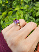 Load image into Gallery viewer, 0727: Vintage: Rare 9ct Gold Rectangular Cushion Cut Purple Amethyst 18 Diamonds Cocktail Ring- marvellous&nbsp;
