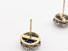 Load image into Gallery viewer, 2360:   Vintage 18ct Gold Cornflower Blue Sapphire Diamonds {1.2ct} Stud Earrings- Divine
