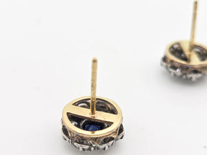 2360:   Vintage 18ct Gold Cornflower Blue Sapphire Diamonds {1.2ct} Stud Earrings- Divine