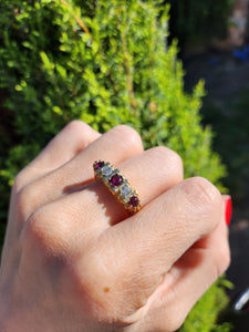 1713: Vintage: 18ct Gold Rubies Diamonds Ring- From London 1978