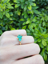 Load image into Gallery viewer, 0705: Vintage; 9ct Gold Art Deco Style Emeralds Diamonds Ring- evocative greens
