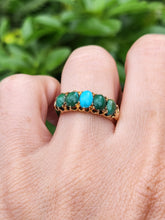 Load image into Gallery viewer, 1719: Vintage &amp; Old: 18ct Gold 5 Turquoises Half-Hoop Ring-Rare find
