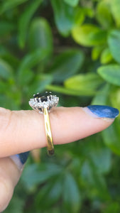 6206 Vintage: 18ct Gold French Blue Sapphire 14 Diamonds Cluster Ring- From 1990