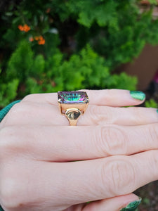 Vintage: 9ct Gold Emerald Cut Caribbean Topaz Statement Cocktail Ring