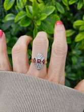 Load image into Gallery viewer, 0652: Vintage: 9ct Gold Art Deco Style Rubies Diamonds Panel Ring- geometric beauty
