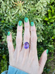 0493: Vintage: 9ct Gold Large Lilac Amethyst Cocktail Ring